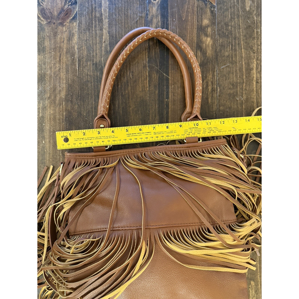 Steve Madden Tan Crossbody Fringed Tote Bag Snap Closure Adjustable Strap - Picture 5 of 10